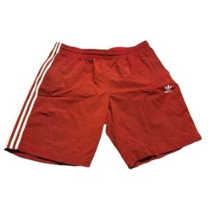 Adidas 3 Stripe Rust Red Men's Hidden Drawstring Swim Trunks 2XL Zip Pockets